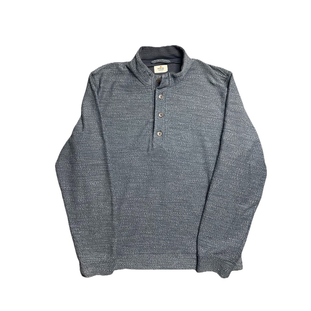 MARINE LAYER Clayton Sweater Men's XL Blue Heather Melange Organic Cotton